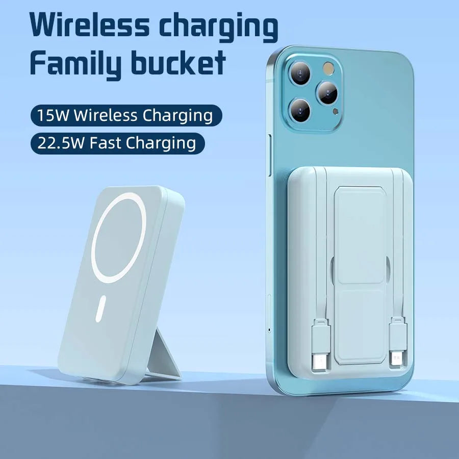 10000Mah Portable Magnetic Wireless Power Bank, 22.5W Fast Charging for All Smartphones, Mobile Power Supply with Back Clip & Foldable Desktop Stand