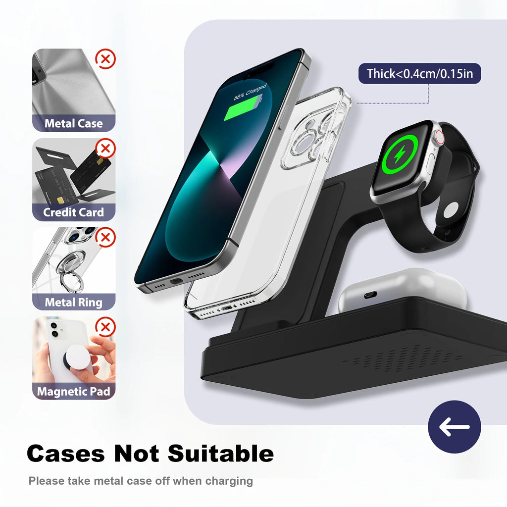 3 in 1 Magnetic Wireless Charger Stand 15W Fast Charging Dock Station Multiple Devices for Iphone 15 14 13 8 Apple Watch Airpods