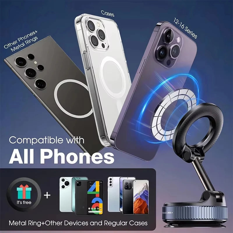 Car Mount Electric Vacuum Magnetic Holder Foldable Strong Suction Stand for Cell Phone for Iphone 12 13 14 15 16 Live Streaming