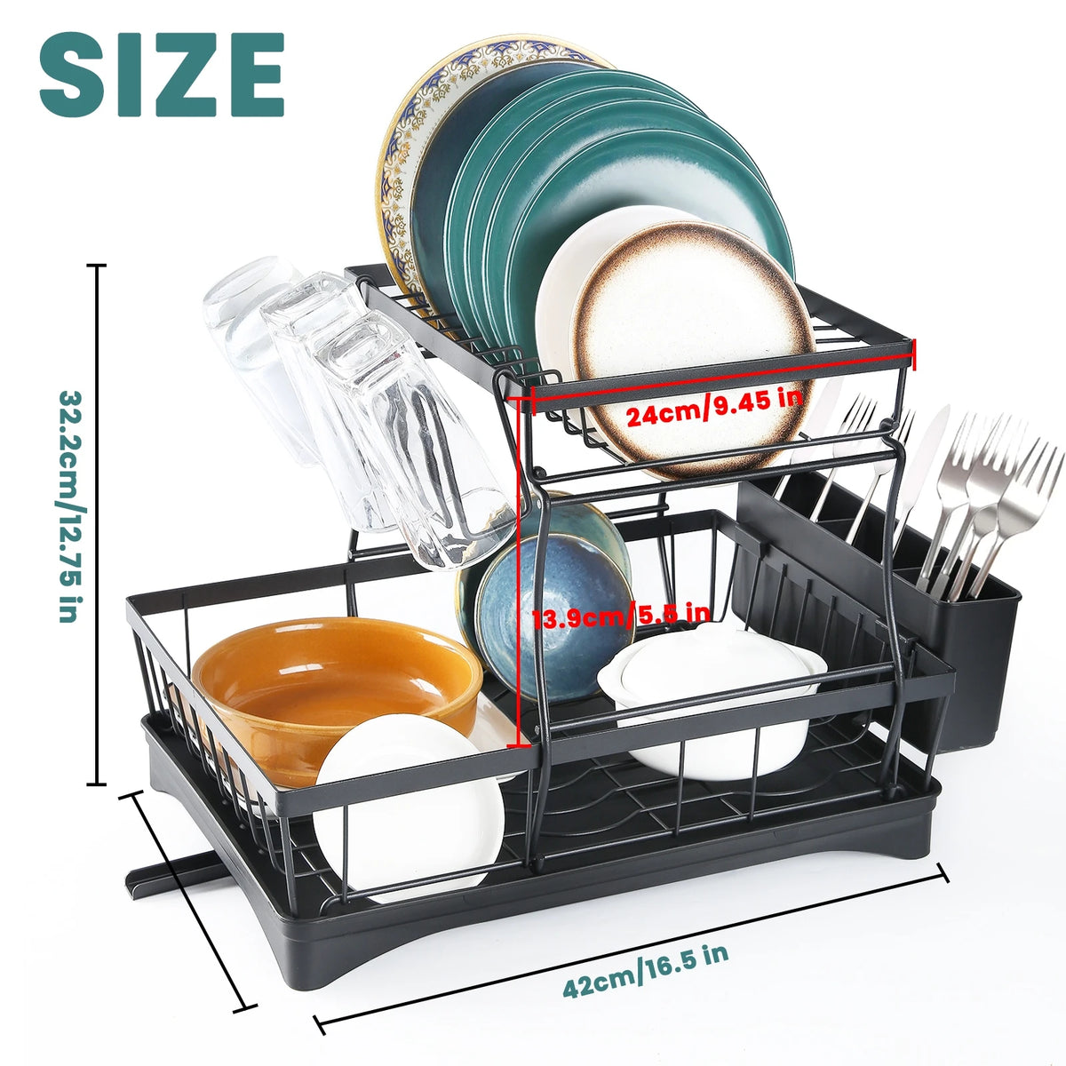 Large 2-Tier Dish Drying Rack for Kitchen Countertops, Removable Large-Capacity Dish Draining Rack