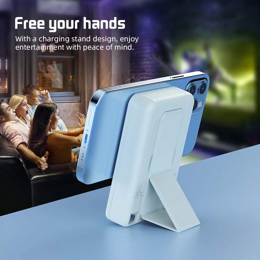 10000Mah Portable Magnetic Wireless Power Bank, 22.5W Fast Charging for All Smartphones, Mobile Power Supply with Back Clip & Foldable Desktop Stand