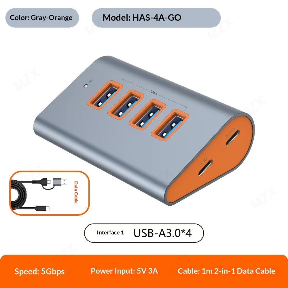 10G/5G USB 3.2 Gen 2 Hub Docking Station Aluminum Alloy 23° Sloping Expansion Dock Tipo C 3 0 PC Computer Laptop Accessories