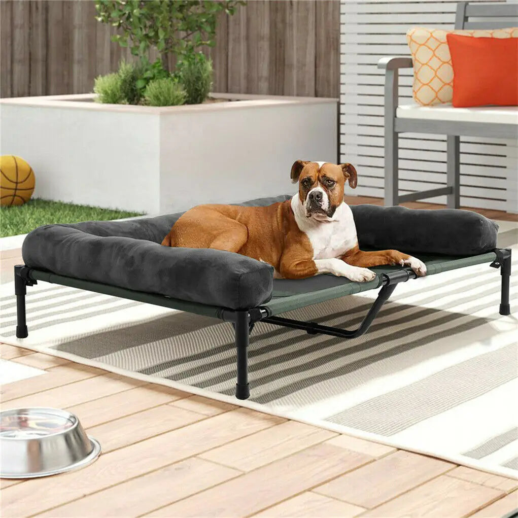 Dog Bed for Dogs and Cats Indoor Outdoor Elevated Pet Lounger Bed with Detachable Plush Bolster Cooling Summer L XL 2XL