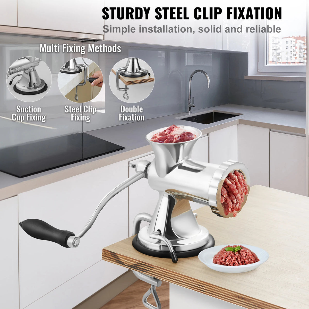 Manual Meat Grinder 304 Stainless Steel Hand Meat Grinder with Suction Cup&Steel Table Clamp Meat Mincer Sausage Maker