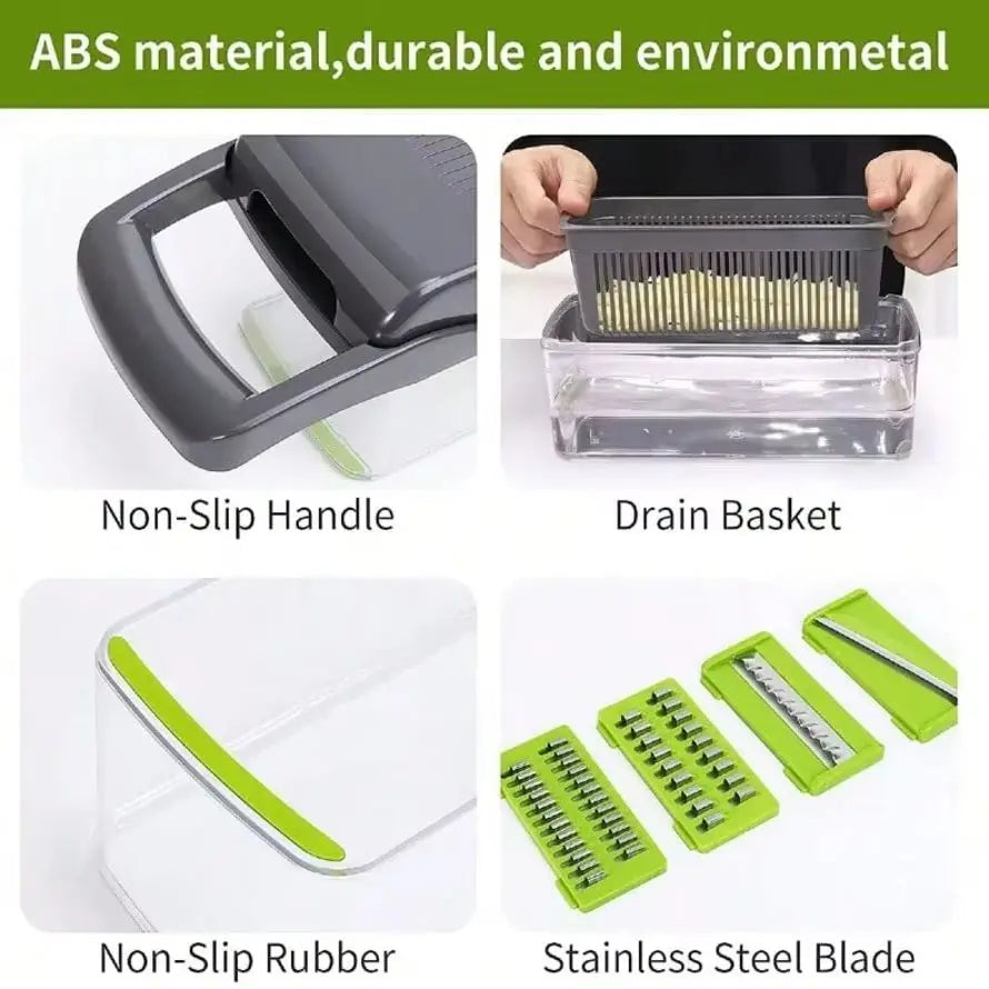 16-In-1 Vegetable Chopper with 8 Blades, Container, Shredder and Strainer, Vegetable Slicing, Dicing, Shredding, Cubing, Multi-Purpose, Great Home Kitchen Gifts