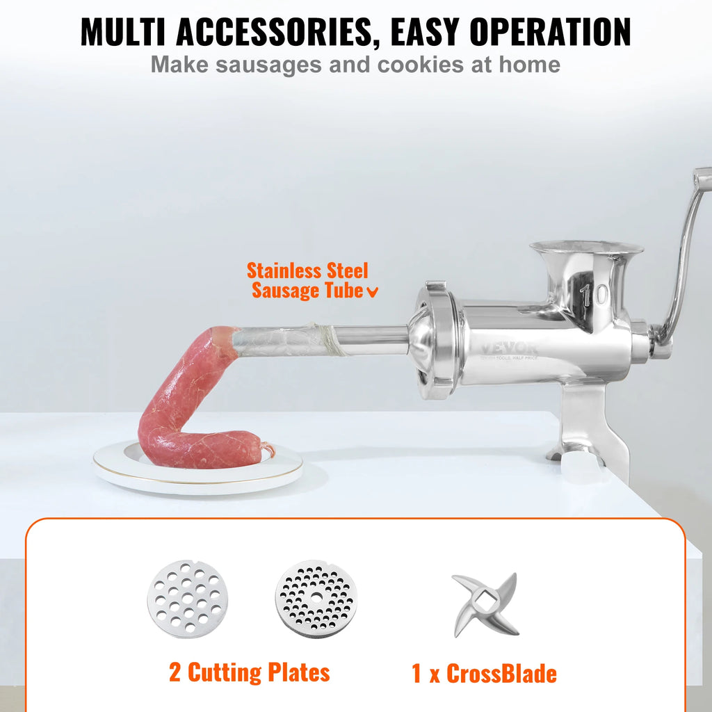 Manual Meat Grinder 304 Stainless Steel Hand Meat Grinder with Steel Table Clamp Meat Mincer Sausage Maker