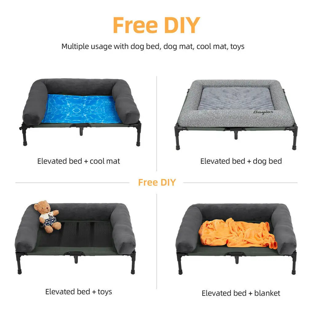 Dog Bed for Dogs and Cats Indoor Outdoor Elevated Pet Lounger Bed with Detachable Plush Bolster Cooling Summer L XL 2XL