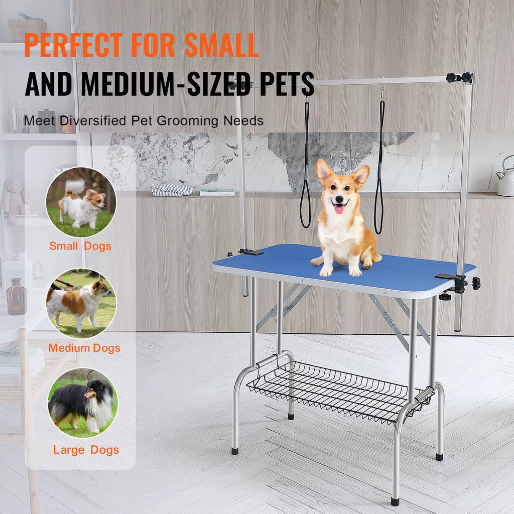 Pet Grooming Table Two Arms with Clamp Dog Station Foldable Pets Stand for Medium Small Dogs with Grooming Loop