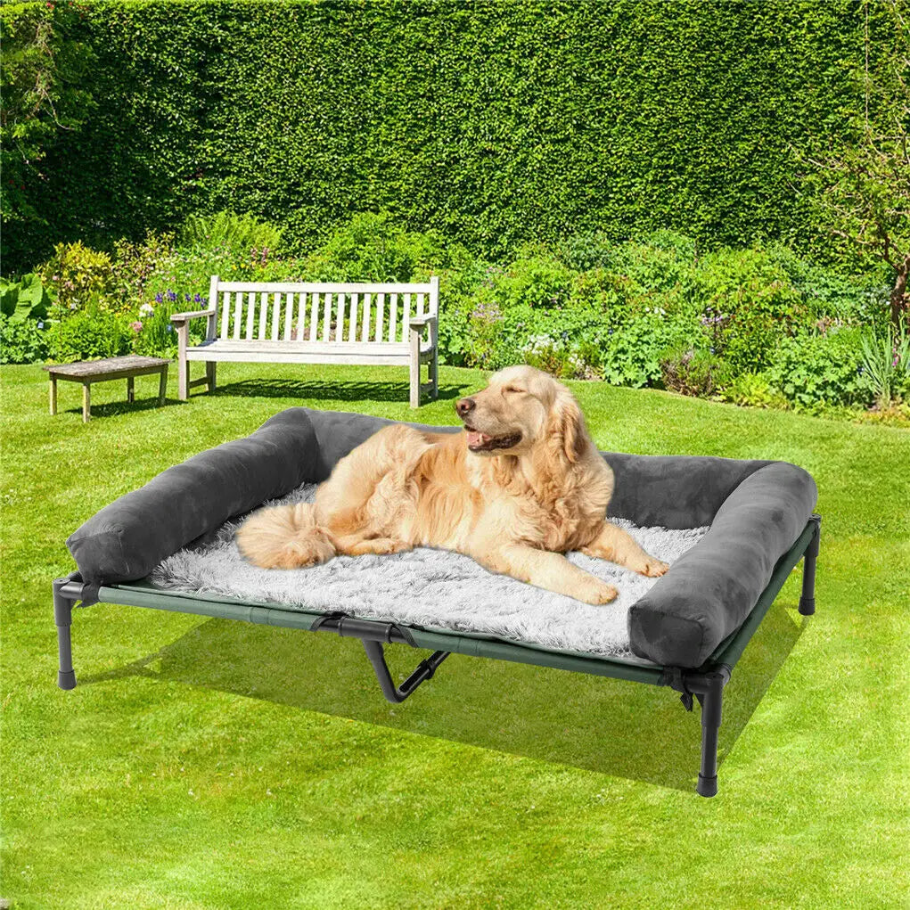 Dog Bed for Dogs and Cats Indoor Outdoor Elevated Pet Lounger Bed with Detachable Plush Bolster Cooling Summer L XL 2XL