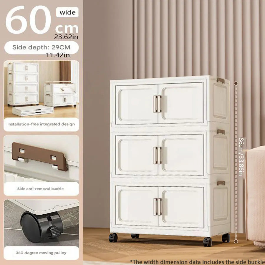 Thickened Plastic Multi-Layer Storage Cabinet Simple Creamy Style Home Organizer Wardrobe for Kitchen Bathroom Use