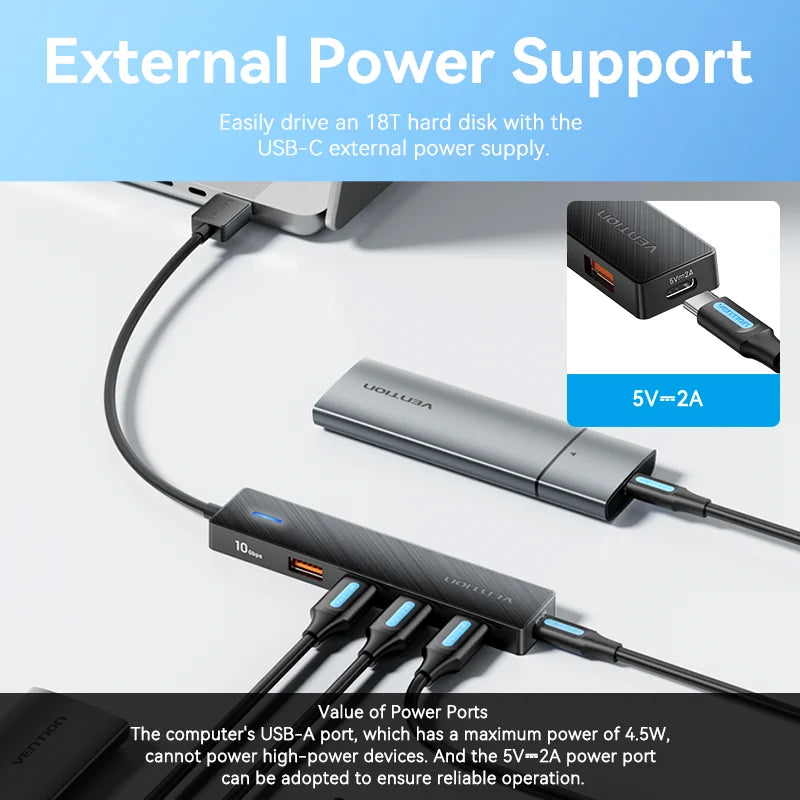 Usb Hub 4 Port ABS Hub USB 3.2 10Gbps for Laptop Multi Splitter Adapter for Xiaomi Macbook PC Computer Accessories