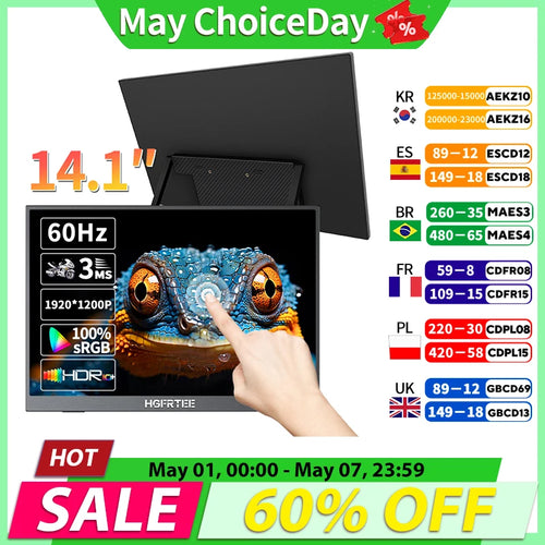 14.1 Inch Portable Monitor 10-Point Touchscreen 100%Srgb 1200P IPS Second External Screen for Laptop Phone Mac Xbox Switch PS4/5