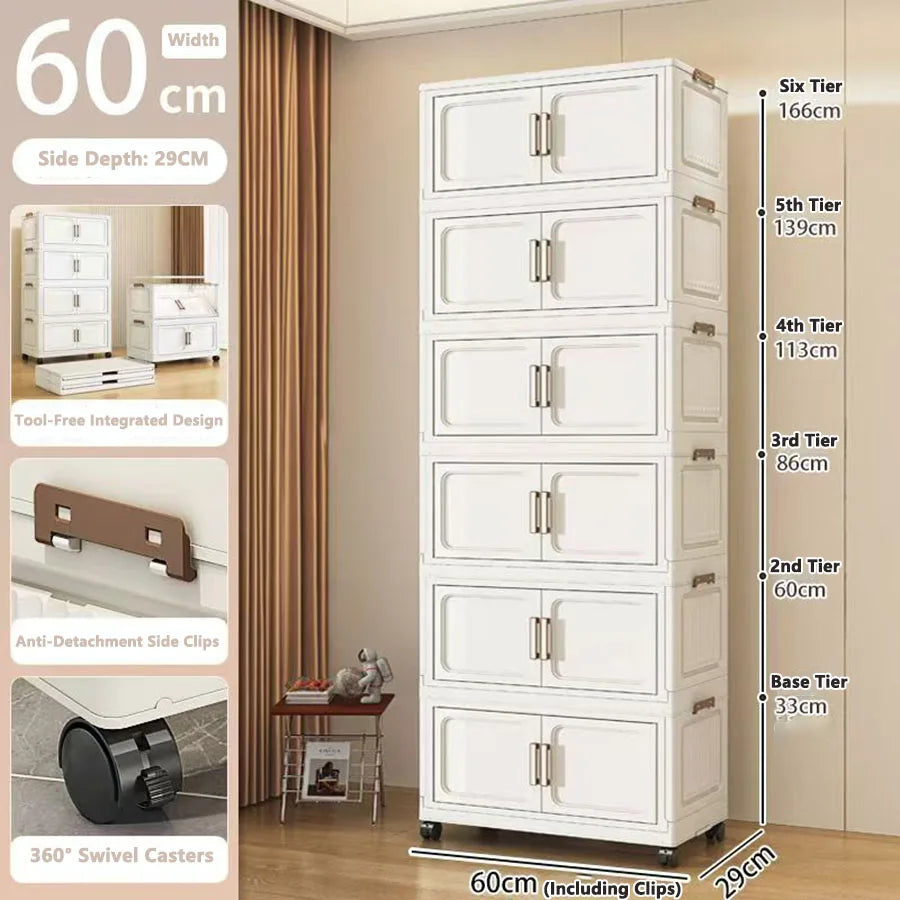 Thickened Plastic Multi-Layer Storage Cabinet Simple Creamy Style Home Organizer Wardrobe for Kitchen Bathroom Use