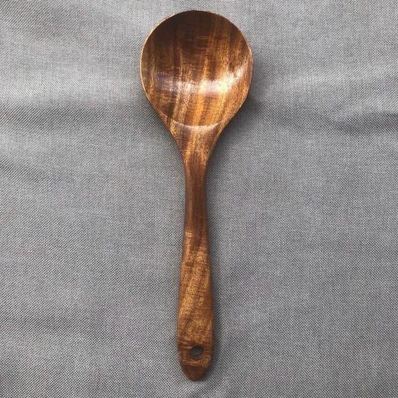 5Pcs Wooden Utensil Set with Hanging Holes, Food Grade Spoons and Spatula 24-33.7Cm, Non-Toxic Smooth Kitchen Tools for Cooking