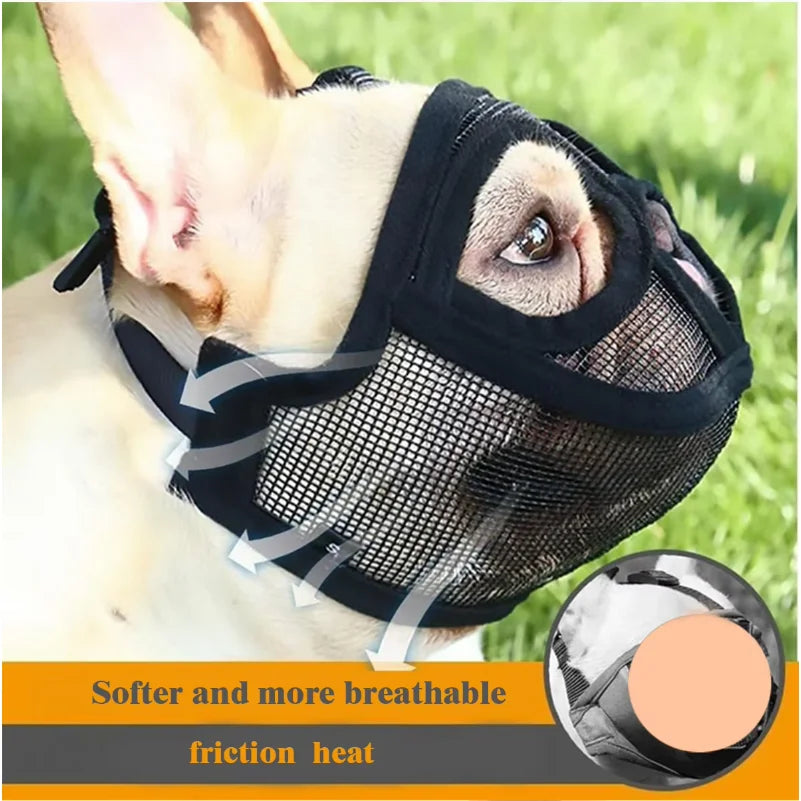 Pet Dog Mask, Bulldog Mask, Short Mouth Dog Anti-Biting Anti-Eating, Anti-Barking Adjustable, Breathable, Universal Pet Supplies