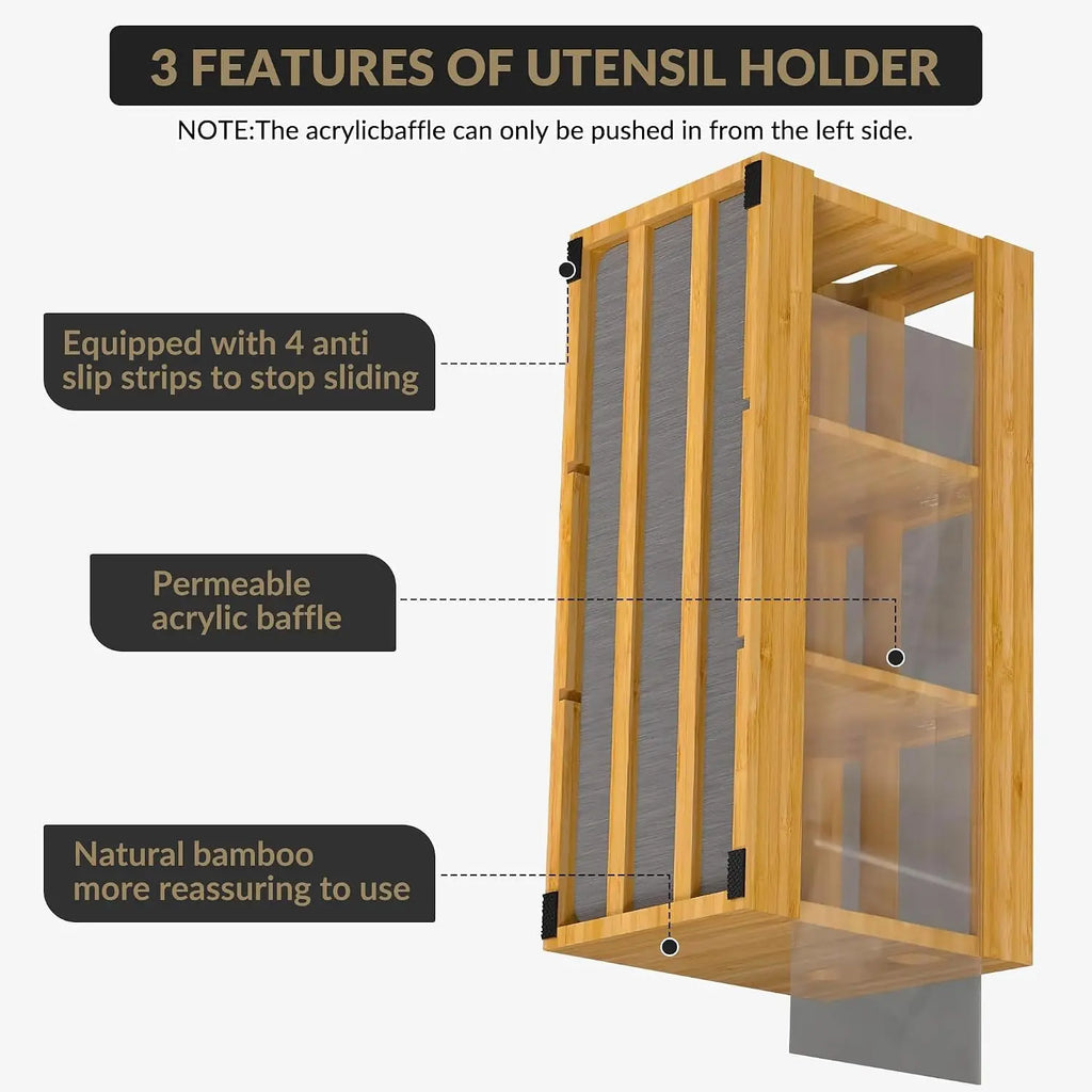Bamboo Utensil Storage Organizer with Diatomaceous Earth Drying Mat 12-Inch Kitchen Kitchen Cutlery Holder with 6 Compartments, Natural Wood Silverware Caddy for Home & Party