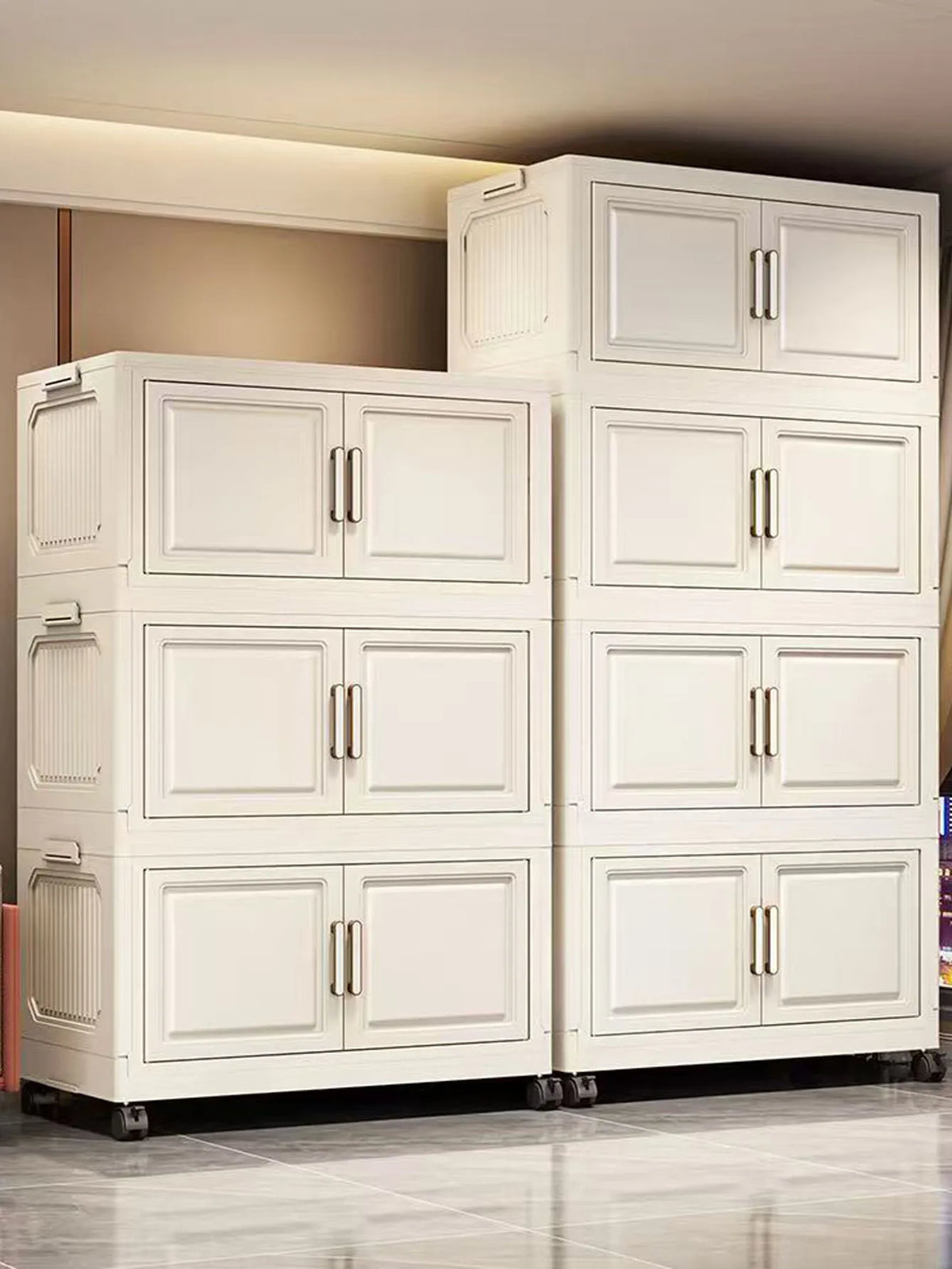 Thickened Plastic Multi-Layer Storage Cabinet Simple Creamy Style Home Organizer Wardrobe for Kitchen Bathroom Use