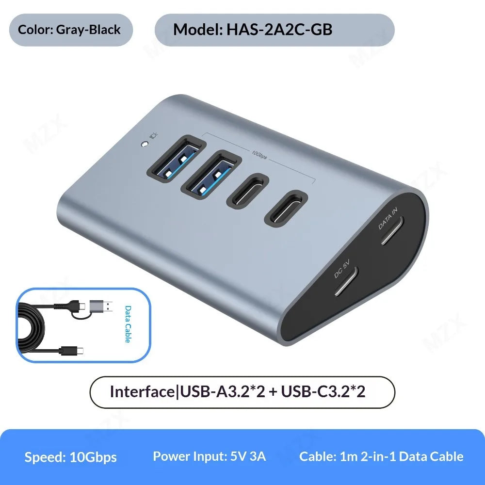 10G/5G USB 3.2 Gen 2 Hub Docking Station Aluminum Alloy 23° Sloping Expansion Dock Tipo C 3 0 PC Computer Laptop Accessories