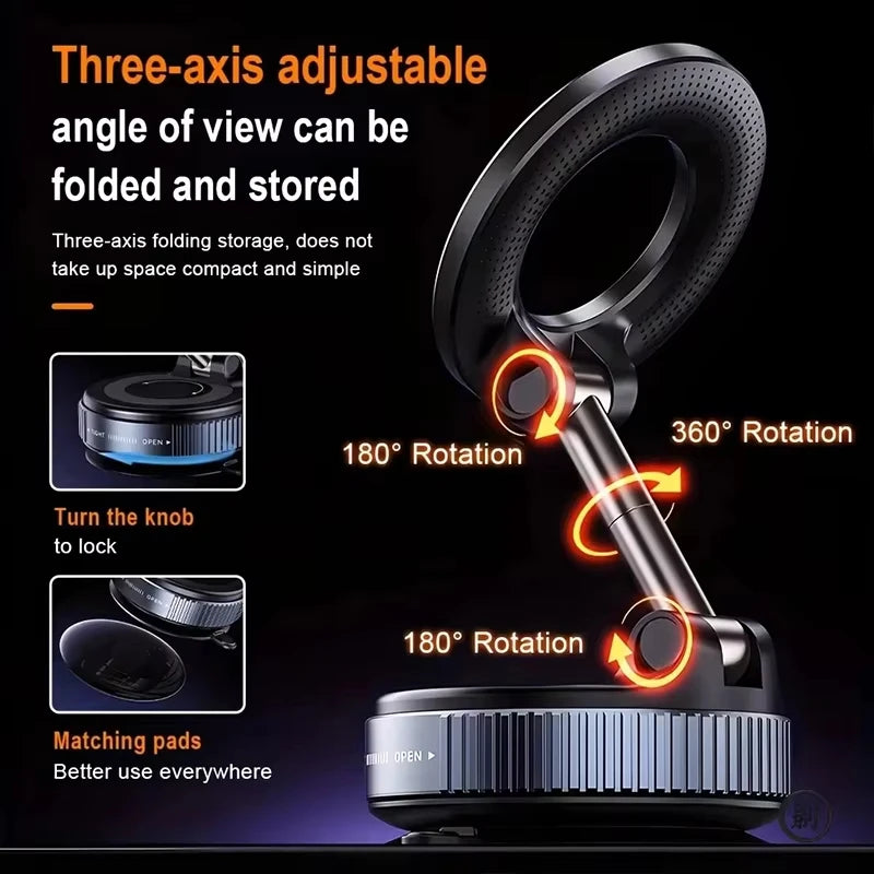 Car Mount Electric Vacuum Magnetic Holder Foldable Strong Suction Stand for Cell Phone for Iphone 12 13 14 15 16 Live Streaming