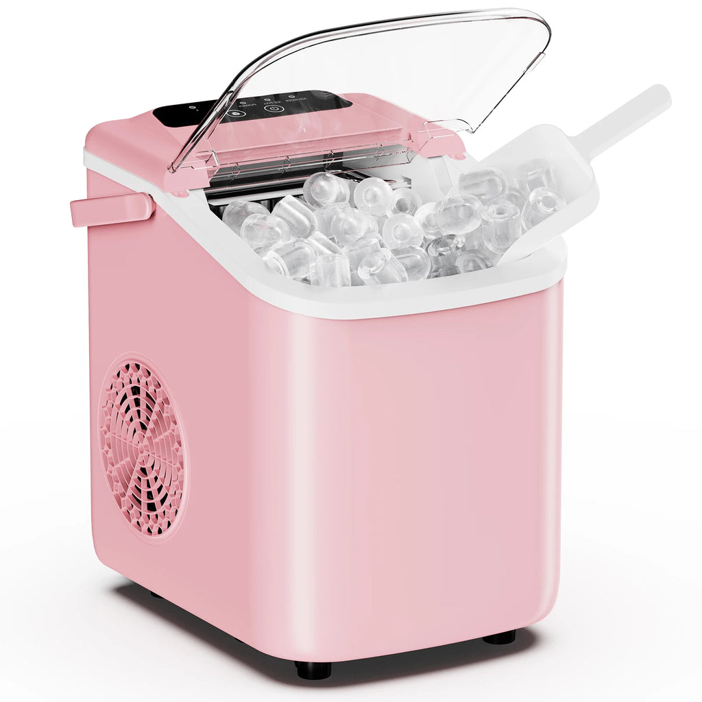 JHK Small Portable Ice Machine Countertop Ice Maker with Scoop Basket and Handle 9 Ice Cubes Ready in 6 Mins 26.5Lbs in 24Hrs for Home Kitchen Party