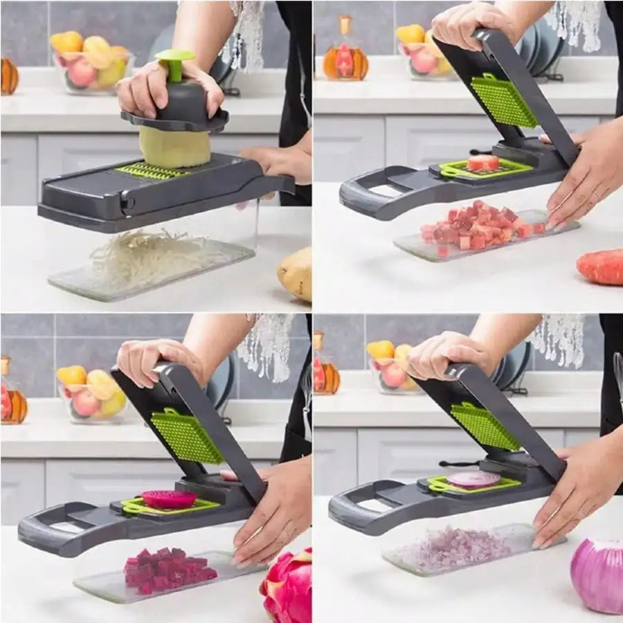 16-In-1 Vegetable Chopper with 8 Blades, Container, Shredder and Strainer, Vegetable Slicing, Dicing, Shredding, Cubing, Multi-Purpose, Great Home Kitchen Gifts