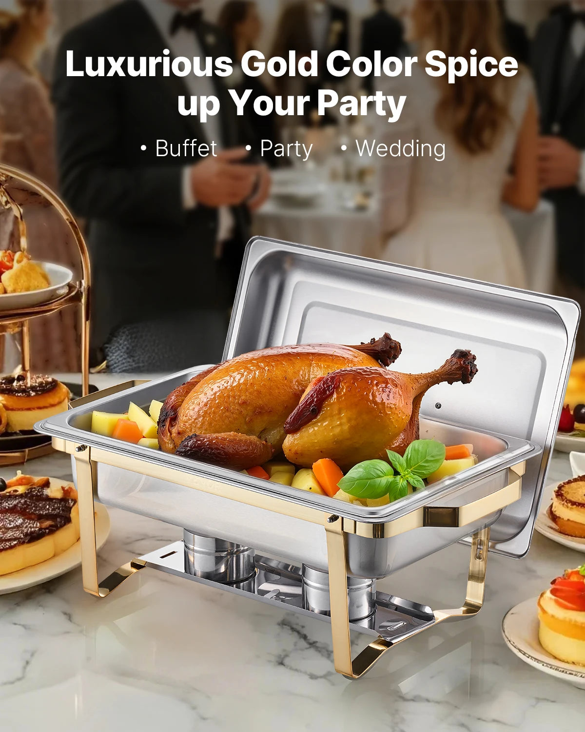 8 Qt 4 Pack Chafing Dish Buffet Set Stainless Steel Chafer with 2 Full Size and 4 Half Size Pans Catering Warmer Server
