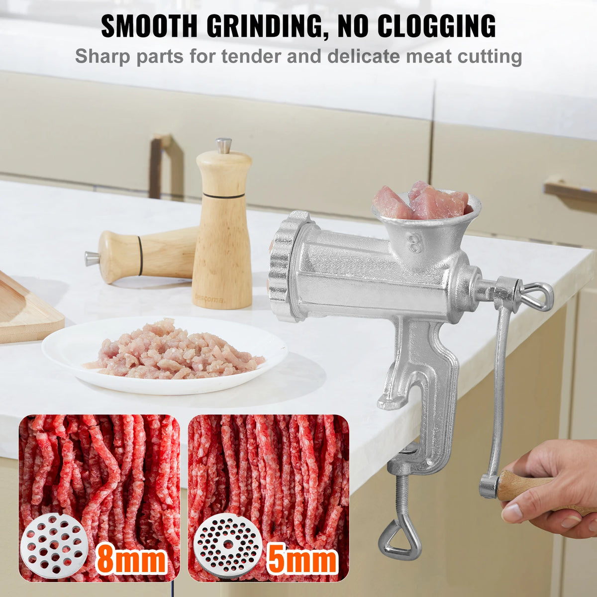 Succebuy Manual Meat Grinder Heavy Duty Cast Iron Hand Meat Grinder Steel Table Clamp Meat Mincer Sausage Maker 1 Cutting Blade