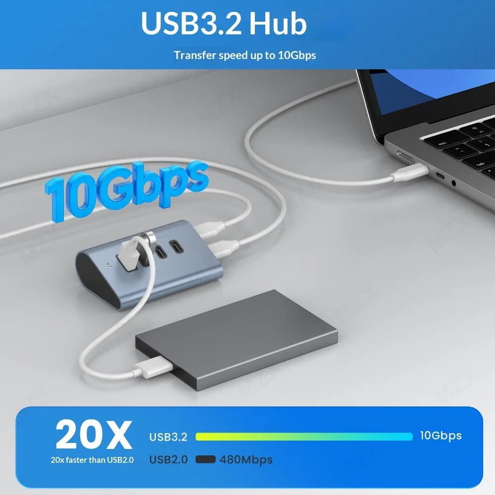 10G/5G USB 3.2 Gen 2 Hub Docking Station Aluminum Alloy 23° Sloping Expansion Dock Tipo C 3 0 PC Computer Laptop Accessories