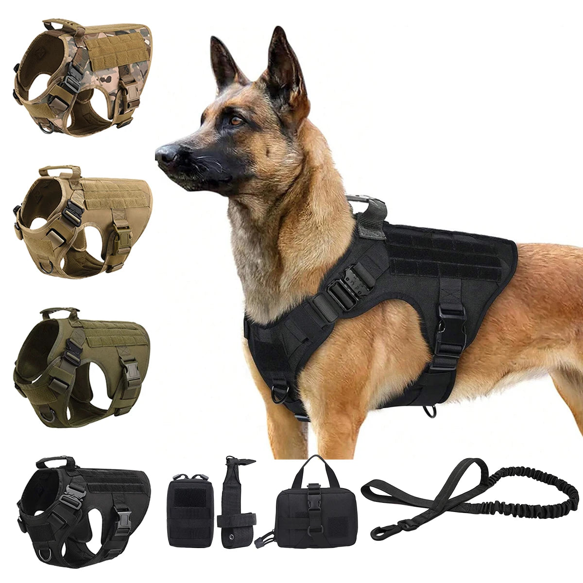 Tactical Dog Harness Collar Leash Molle Pouches for Medium Large Dogs Pet German Shepherd Training Walking Vest Dog Harnesses