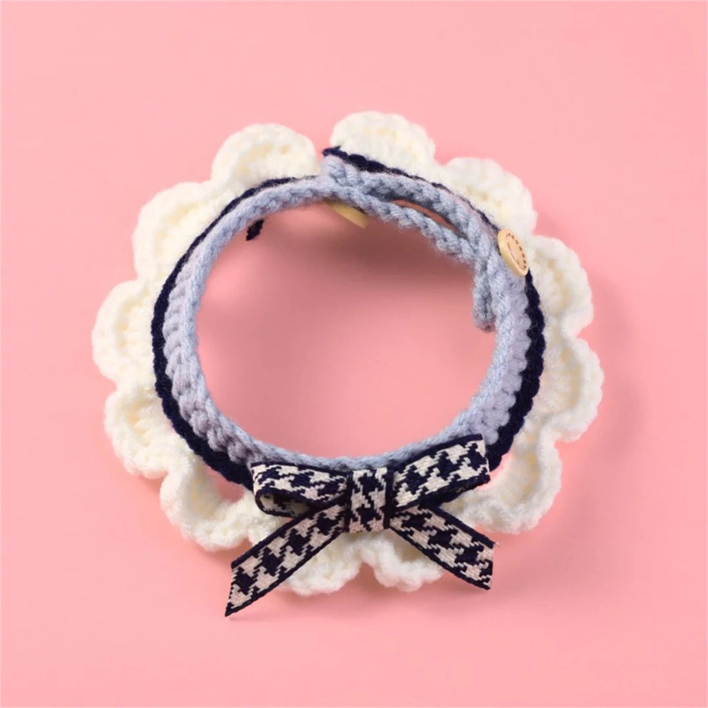 Cute Bow-Knot Hand-Knitted Saliva Towel Kitten Cat Puppy Adjustable Collar Pet Decorative Dog Cat Collar Pet Dog Accessories