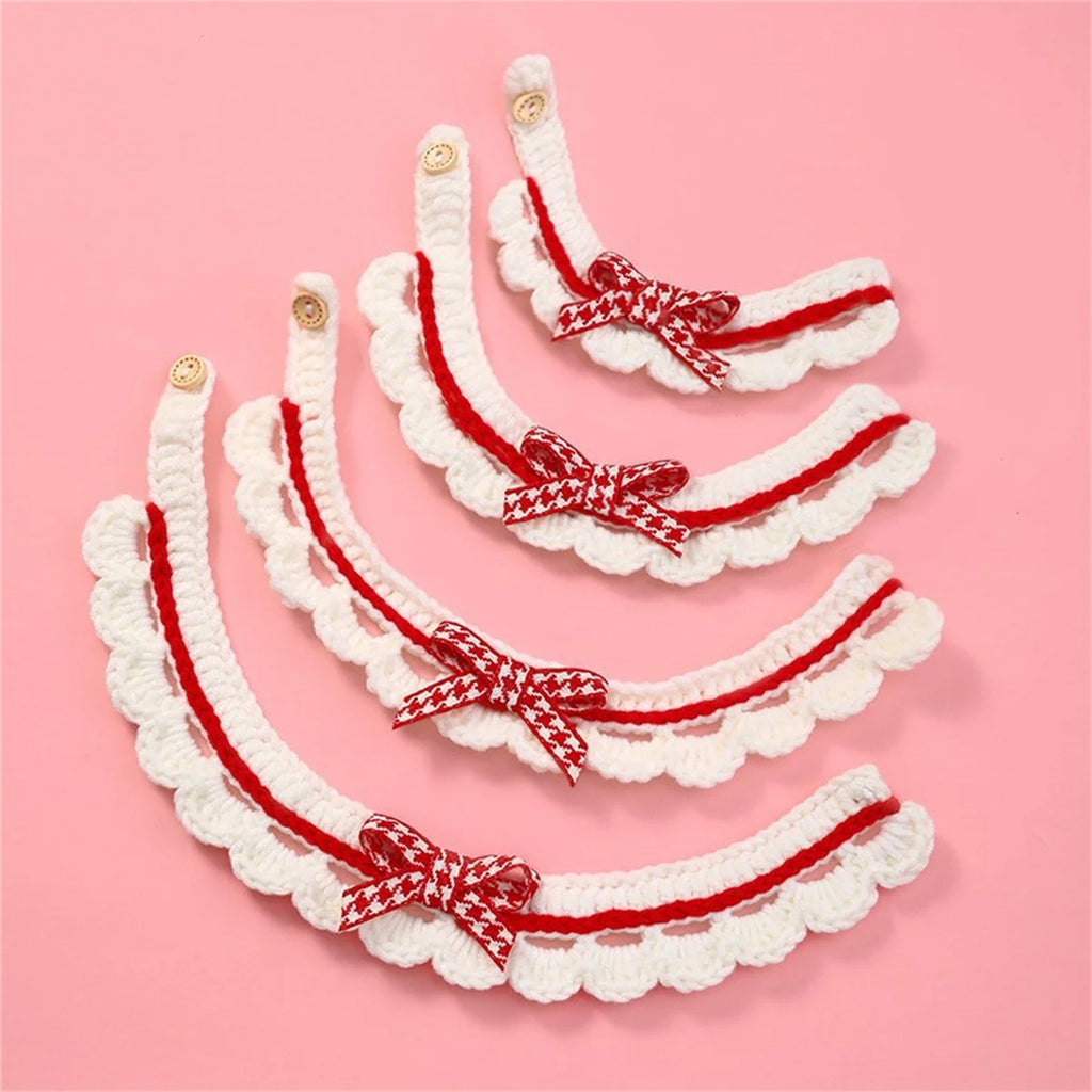 Cute Bow-Knot Hand-Knitted Saliva Towel Kitten Cat Puppy Adjustable Collar Pet Decorative Dog Cat Collar Pet Dog Accessories
