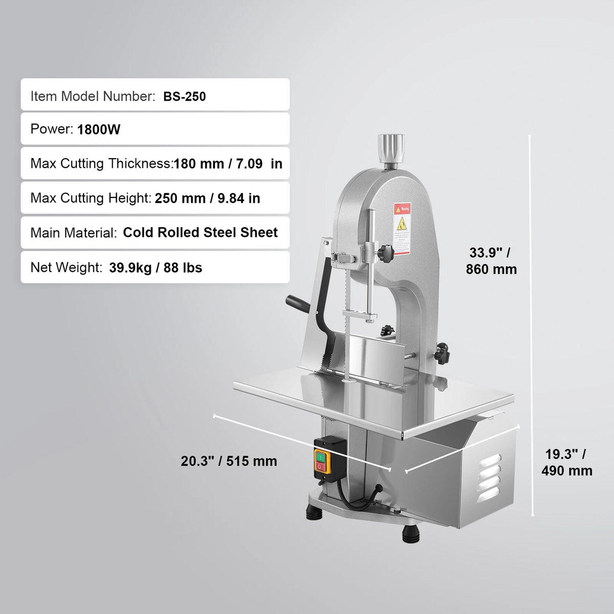 Commercial Electric Meat Bandsaw 650W 1800W Stainless Steel Countertop Bone Sawing Machine Frozen Fish Cutter for Pork