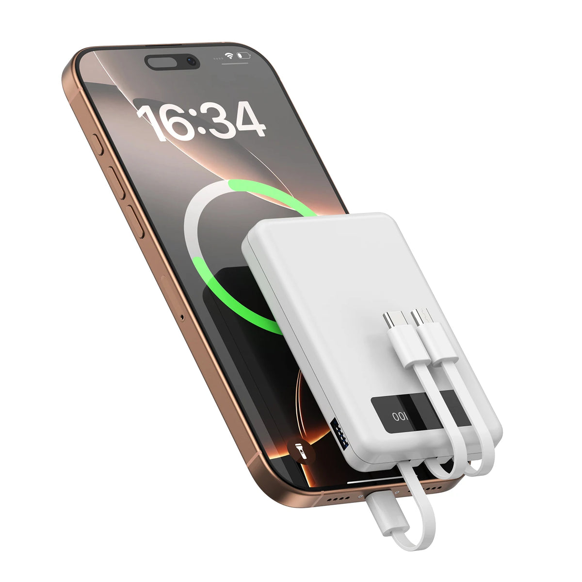 Mini Slim 10000Mah Portable Power Bank, Built-In LED Digital Display, 1 USB-A Port & 3 Integrated Cables, Small Lightweight Design, Multi-Device Simultaneous Charging for Travel, Camping and Emergency, Compatible with Android Phones and Tablets