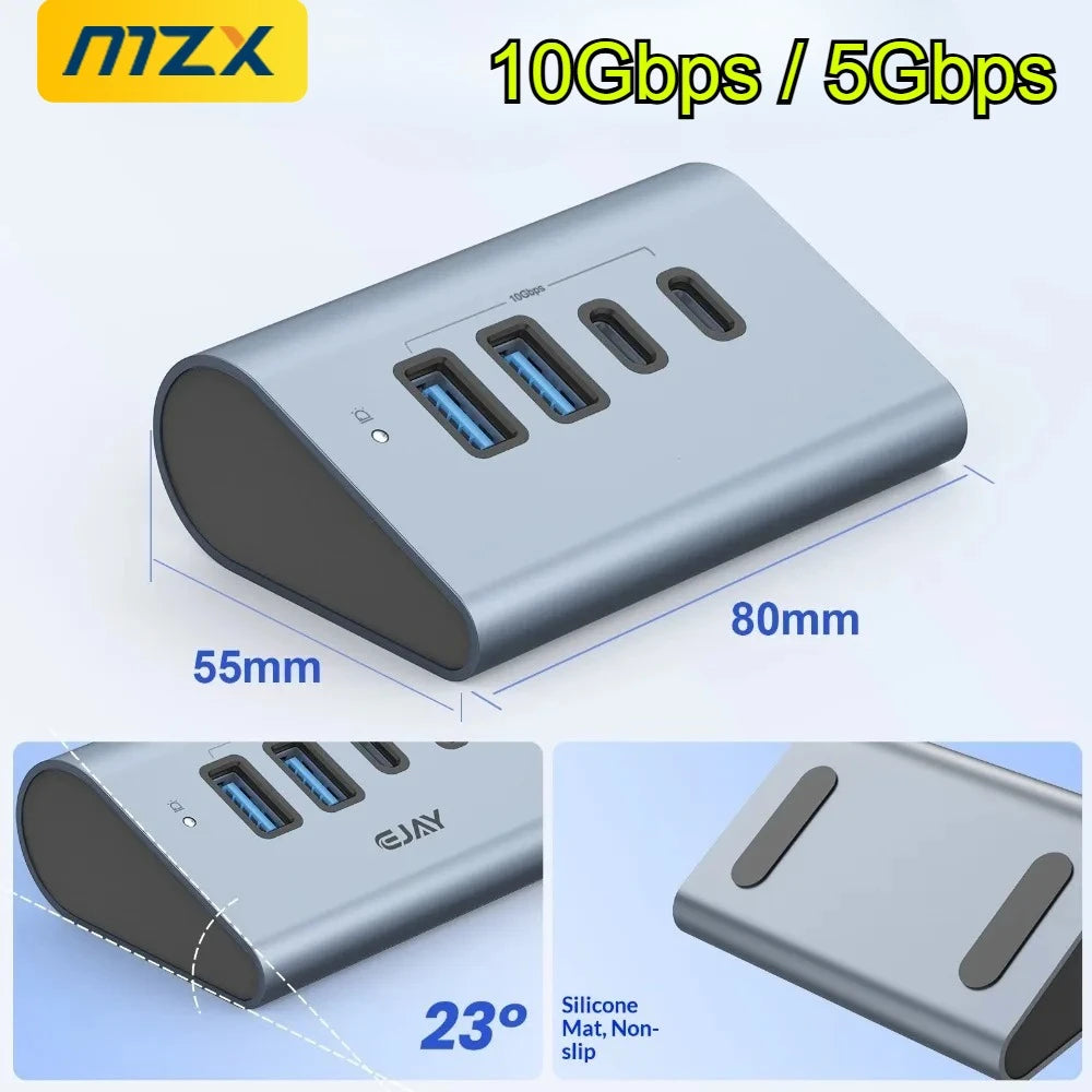 10G/5G USB 3.2 Gen 2 Hub Docking Station Aluminum Alloy 23° Sloping Expansion Dock Tipo C 3 0 PC Computer Laptop Accessories