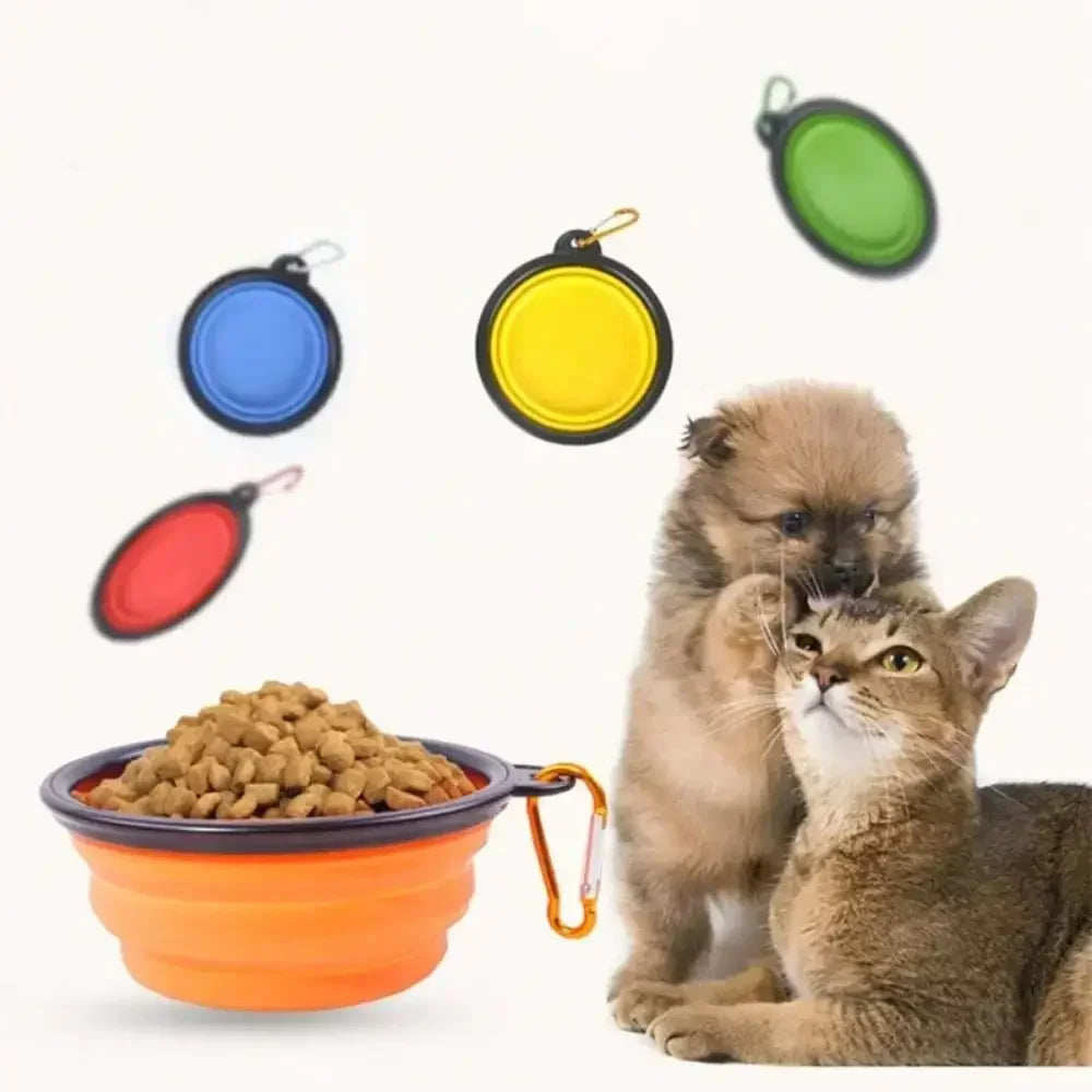 2026 Folding Portable Silicone Dog Feeder Bowl 2 in 1 Pet Dispenser Outdoor Travel Dog Cat with Carabiner Bottle Food Water Container