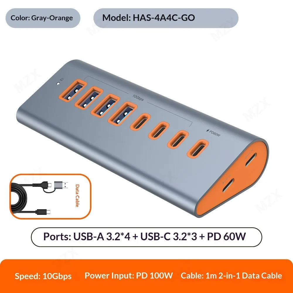10G/5G USB 3.2 Gen 2 Hub Docking Station Aluminum Alloy 23° Sloping Expansion Dock Tipo C 3 0 PC Computer Laptop Accessories