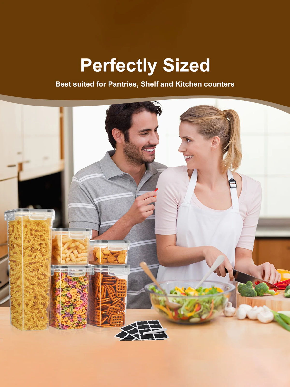 48Pcs, Sealed Food Storage Containers with Lids, Plastic Kitchen Pantry, Dry Cargo Jars of Lactose, Grain, Flour, Sugar, Labeled