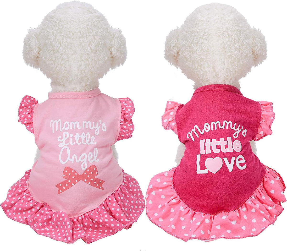 2 Pieces Dog Dresses for Dogs Cute Girl Female Pet Dress Mommy Puppy Shirt Skirt Dresses Pet Summer Clothes Apparel for Cats(Love and Me,Medium)