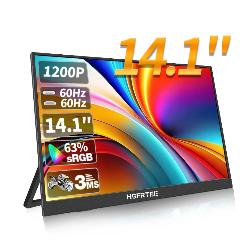 14.1Inch Mobile Portable Monitor IPS Second Game Screen Extended Display for Laptop with Bracket for Xbox/Raspberry Pi