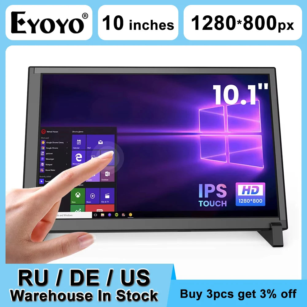 Driver-Free 10-Point Capacitive Touchscreen Monitor 1280X800Px 10-Inch Raspberry Pi Display for Laptop PC Win 7/8/10