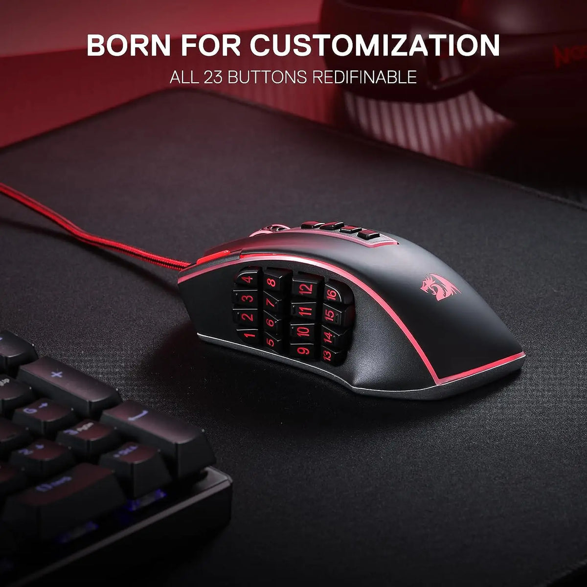 M990 MMO Gaming Mouse, 32000 DPI High Precision Wired RGB Gamer Mouse W/23 Programmable Buttons, 16 Side Macro Keys