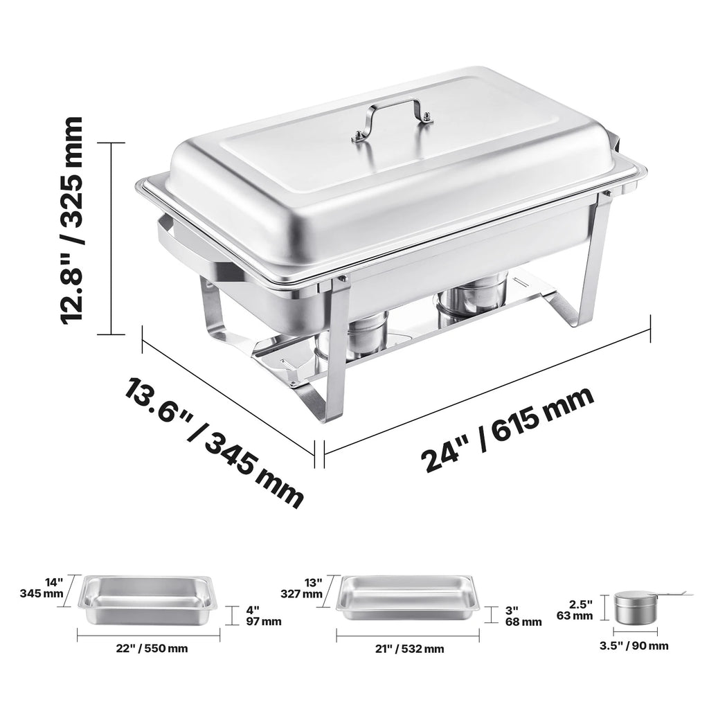 8 Qt 4 Pack Chafing Dish Buffet Set Stainless Steel Chafer with 2 Full Size and 4 Half Size Pans Catering Warmer Server