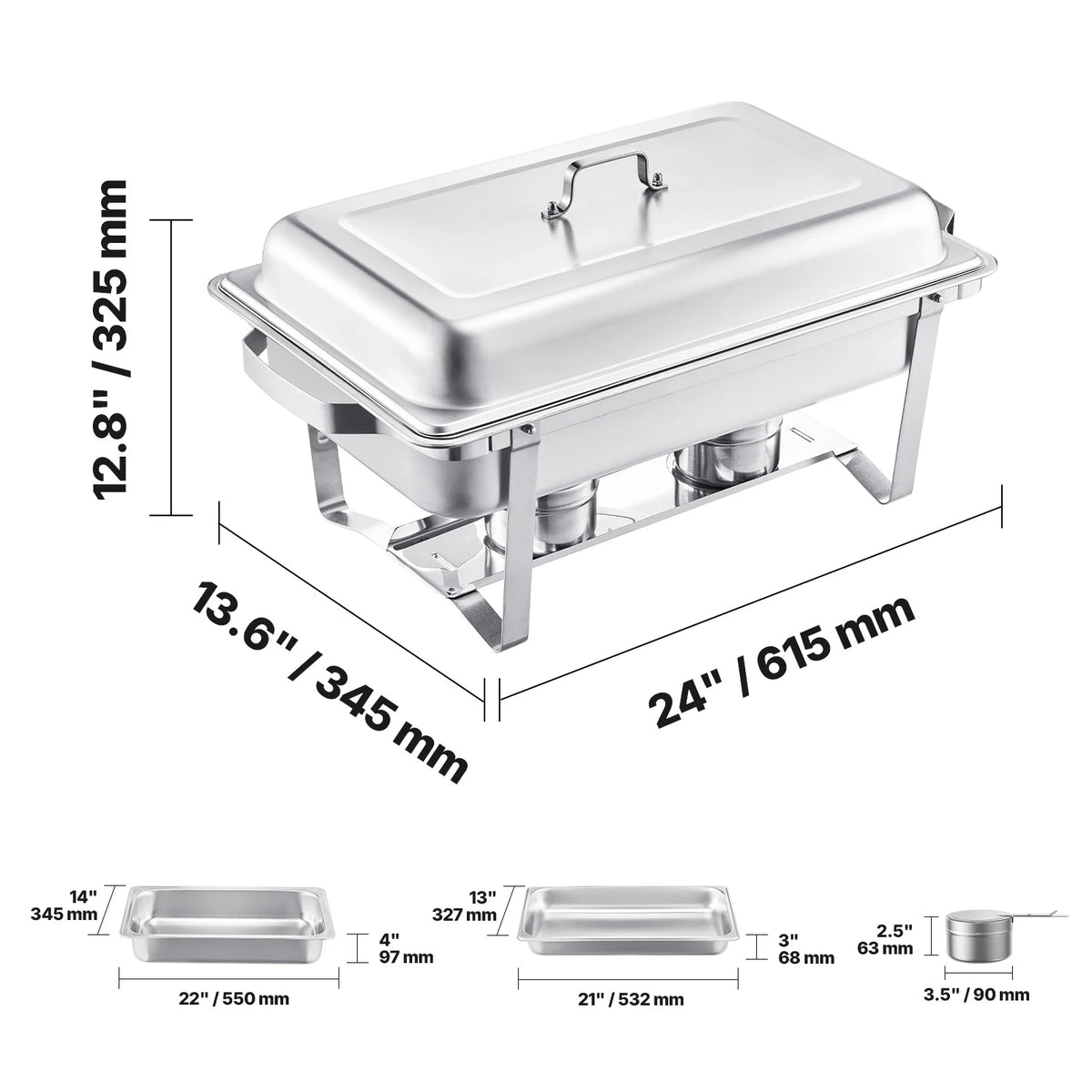 8 Qt 4 Pack Chafing Dish Buffet Set Stainless Steel Chafer with 2 Full Size and 4 Half Size Pans Catering Warmer Server