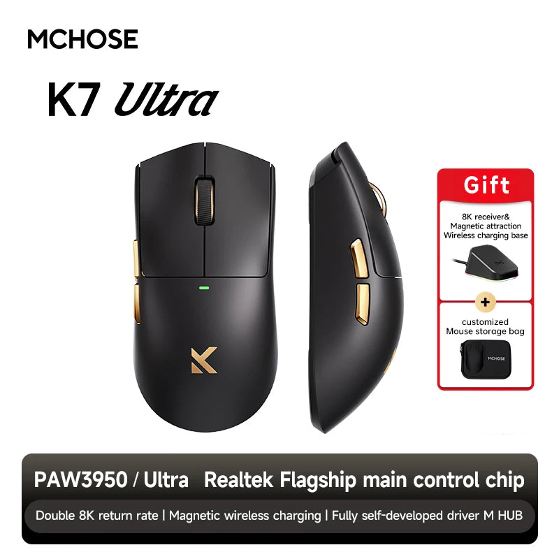 K7 Ultra Wireless Gaming Mouse PAW3950 Dual 8K Polling Rate Lightweight Magnetic Wireless Charging Dock Esports Office