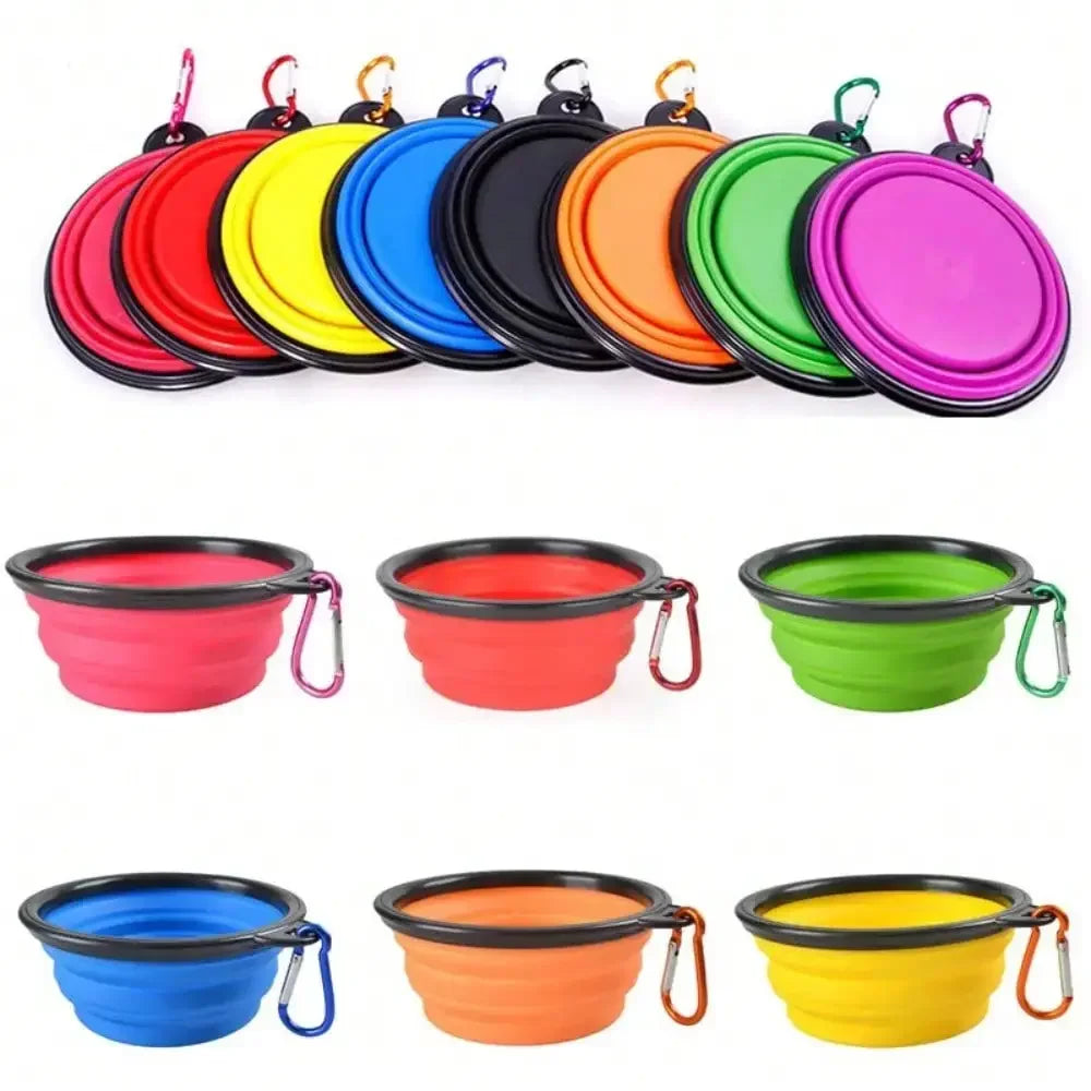 2026 Folding Portable Silicone Dog Feeder Bowl 2 in 1 Pet Dispenser Outdoor Travel Dog Cat with Carabiner Bottle Food Water Container