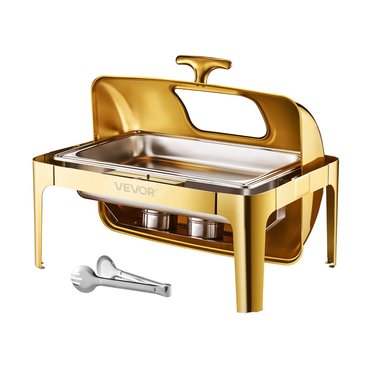 9Qt Roll Top Chafing Dish Buffet Stainless Steel Chafer with Full Size Pan Visible Lid Rectangle Catering Warmer Server