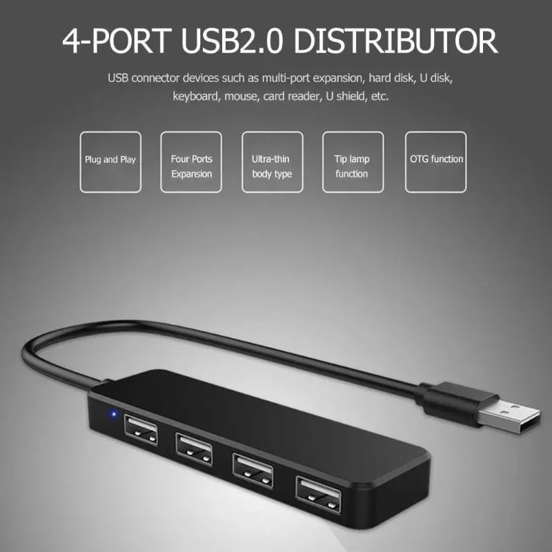 USB 2.0 Ultra-Thin USB 2.0 Multi-Usb 4 Port Splitter Hub Adapter Dock Expander PC Laptop Computer Accessories