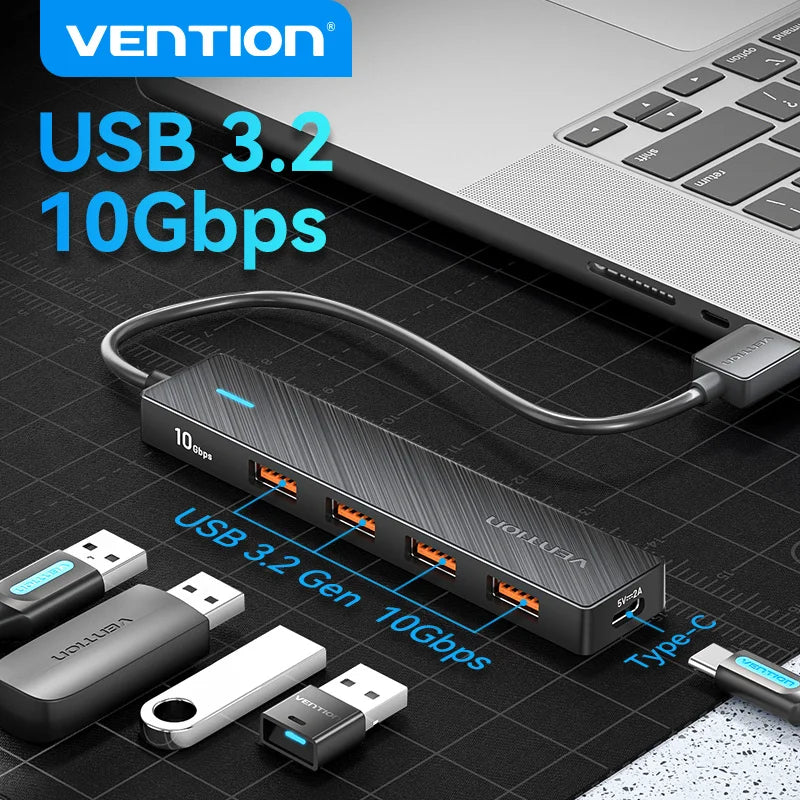 Usb Hub 4 Port ABS Hub USB 3.2 10Gbps for Laptop Multi Splitter Adapter for Xiaomi Macbook PC Computer Accessories