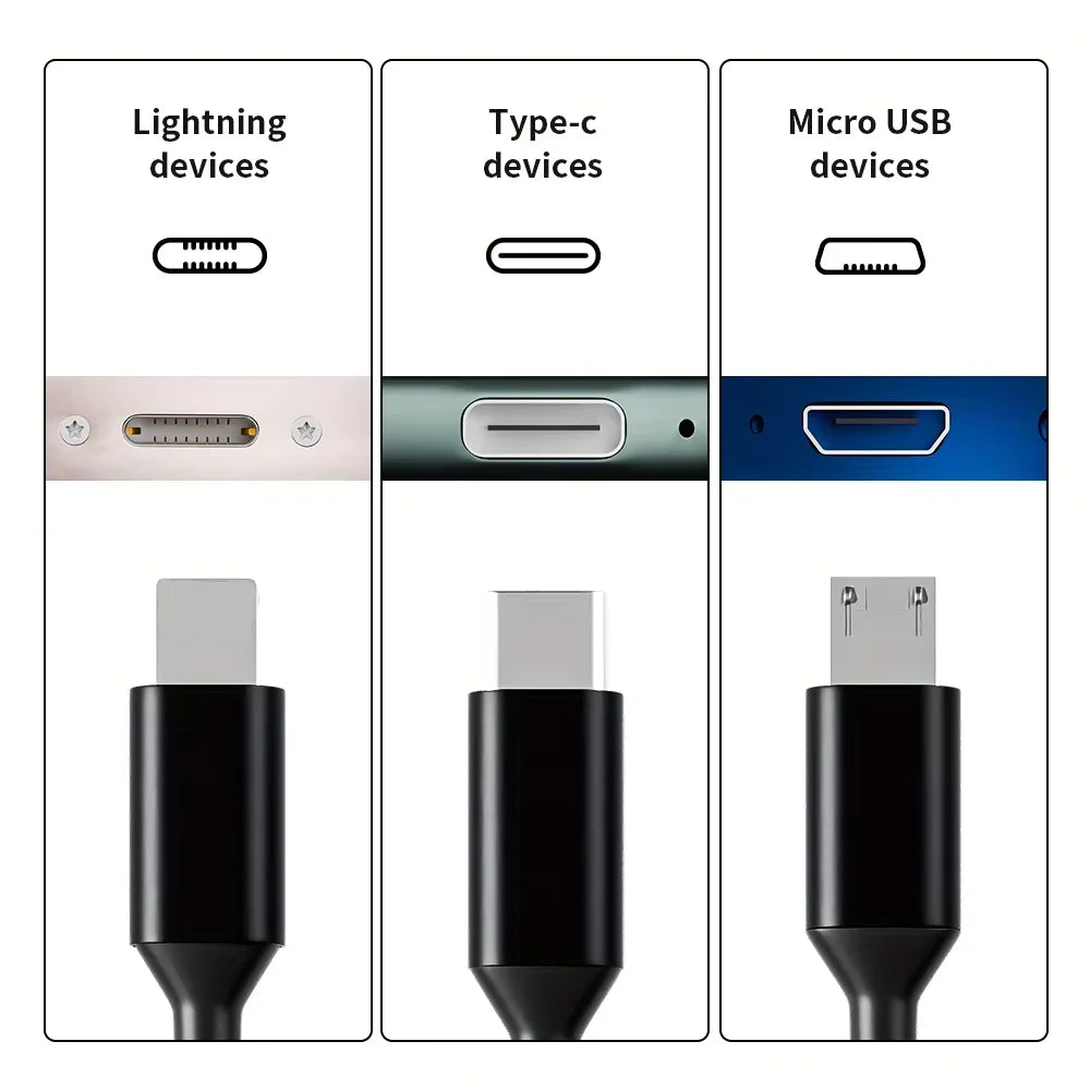 4Pcs Charge Cable 3-In-1 Nylon Braided Multi Charge Cable for Multiple Devices USB Fast Charging with Type-C Micro USB IP Port