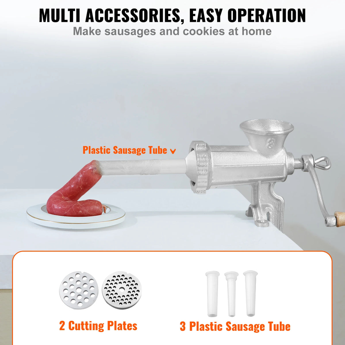 Succebuy Manual Meat Grinder Heavy Duty Cast Iron Hand Meat Grinder Steel Table Clamp Meat Mincer Sausage Maker 1 Cutting Blade